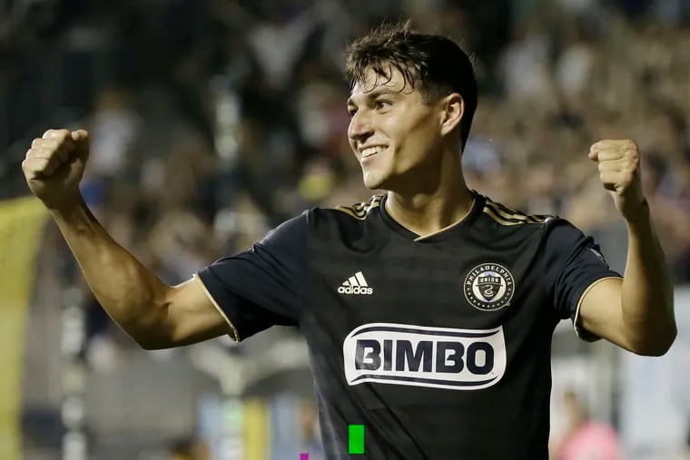 Anthony Fontana celebrates after scoring the Union's second goal against the Chicago Fire.