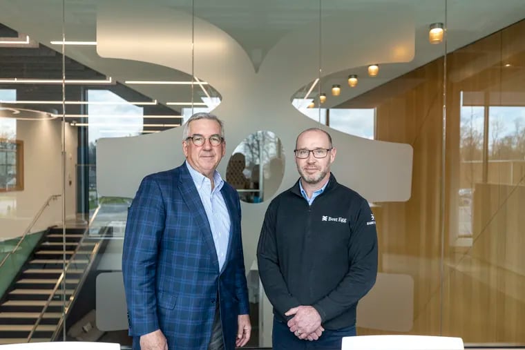 Paul Ricci, chief executive of Best Egg, and Tom Harper, head of tech lending for the Philly region of Wells Fargo, at the Best Egg offices in Wilmington, Del..