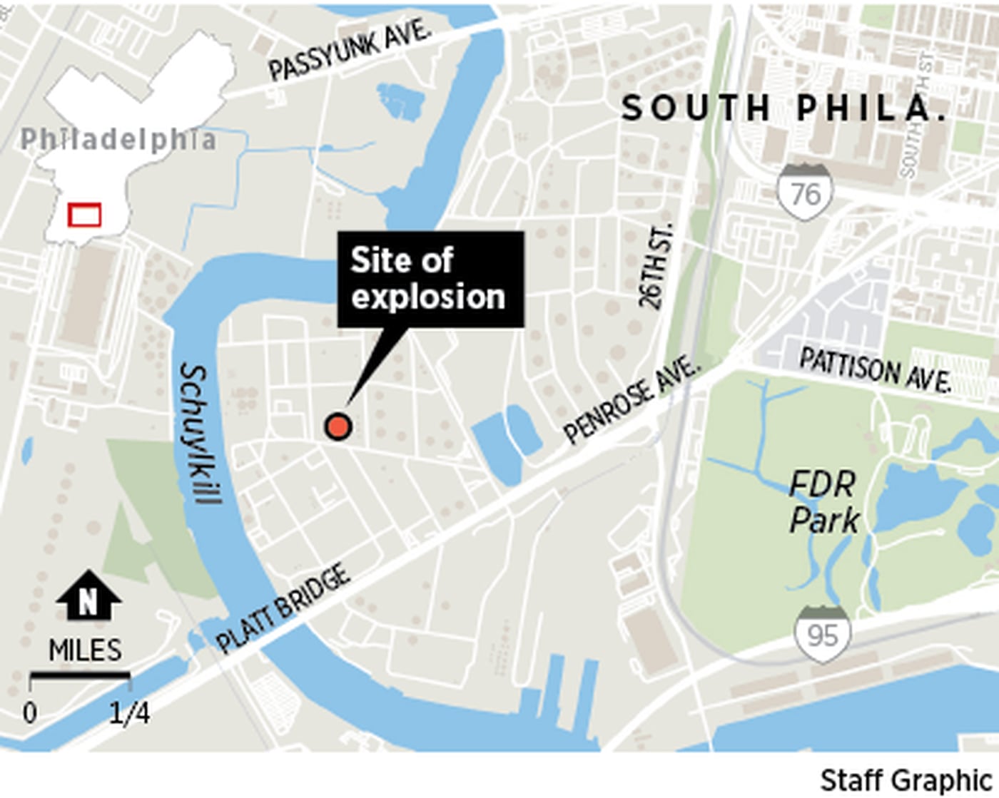 Locator map of the explosion and fire at the Philadelphia Energy Solutions refinery in South Philadelphia