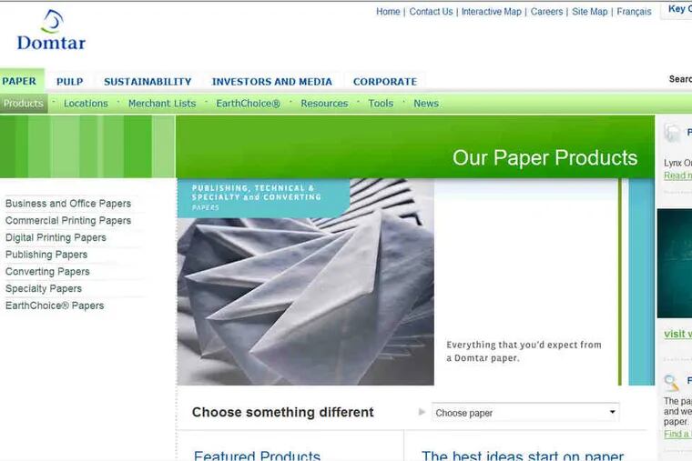 Domtar Paper Co. is moving to a larger warehouse facility in Langhorne. Above, a screen grab from the Montreal company's website.