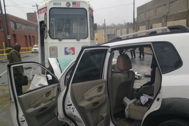 Both men who were in the Hyundai Tucson were listed in critical condition. The operator and 27 passengers on the trolley also were injured in the accident, but none seriously, authorities said.