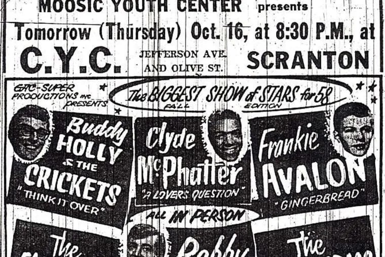 A 1958 ad in the Scranton Times promoting a concert by Buddy Holly and others.