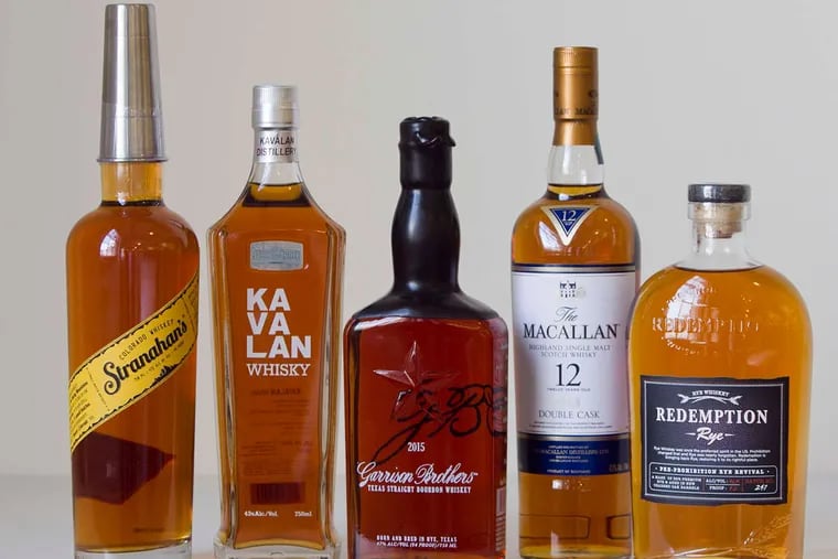 Five of the whiskies that Craig LaBan recommends.