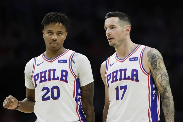 Sixers' guards Markelle Fultz (left) and JJ Redick earlier this season.