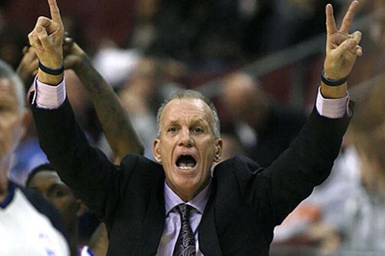 Sixers coach Doug Collins yells out directions during Friday's game against the Hawks. (AP Photo/H. Rumph Jr.)