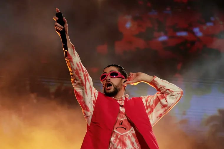 Bad Bunny performs on the Rocky Stage during the Made in America 2022 festival on the Ben Franklin Parkway.