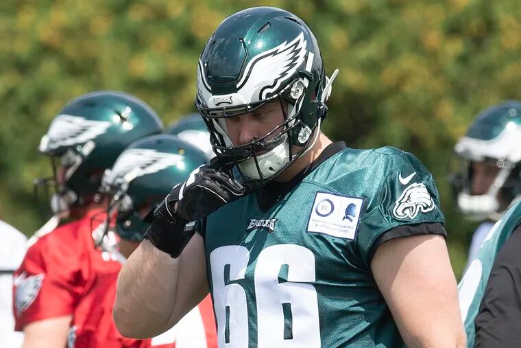 Brett Toth, practicing during Eagles training camp at the NovaCare Complex on Sunday.