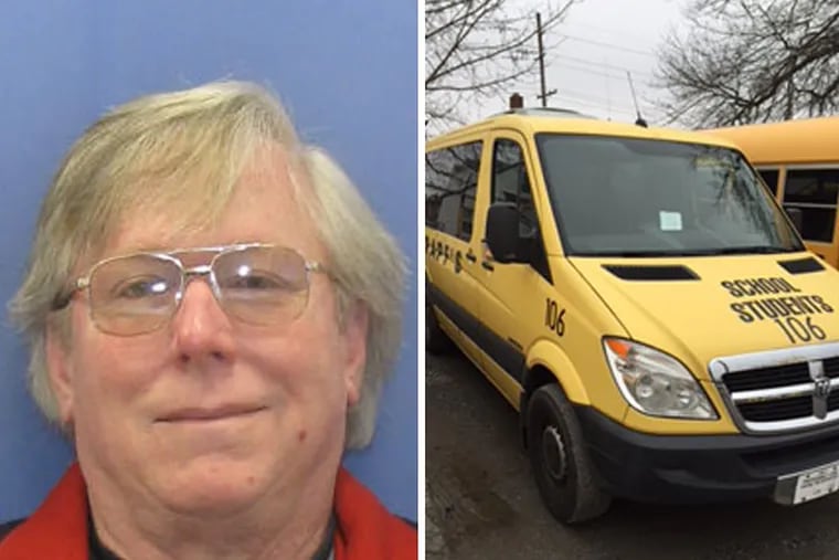 Driver Iver Rosenlund, charged with leaving 7-year old girl on school bus alone for entire school day, and the van he used. (Photos via handout)
