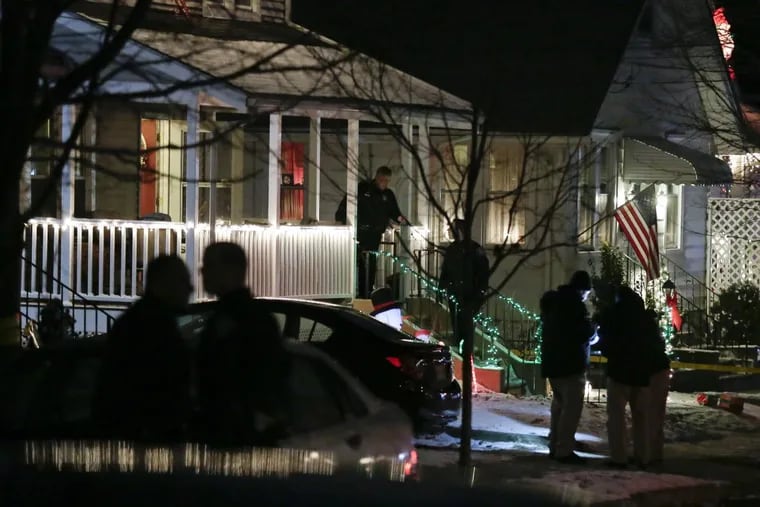Police investigate a residence on the 100 block of East Narberth Terrace in Collingswood on Dec. 30, 2017. Two people were fatally stabbed and a third injured in an apparent domestic dispute.