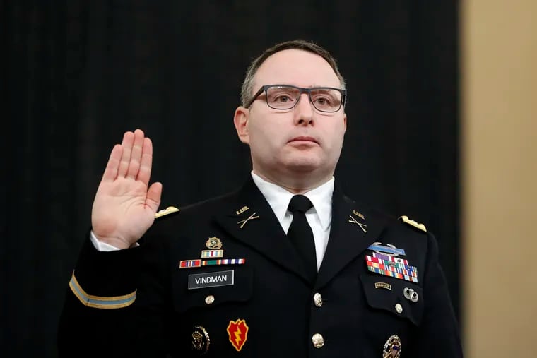 Lt. Col. Alexander Vindman was escorted out of the White House complex on Feb. 7, according to his lawyer, following his testimony in impeachment proceedings against President Donald Trump.