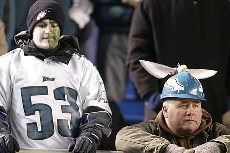 Philadelphia Eagles fans watch as the Tampa Bay Bucaneers defeat the Eagles in the NFC Championship game at Veterans Stadium in Philadelphia, Sunday, Jan. 19, 2003. (George Widman/AP)