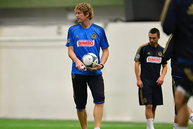 Union assistant coach Jim Curtin works with the team at YSC in King of Prussia. (Photo via Philadelphia Union, File)