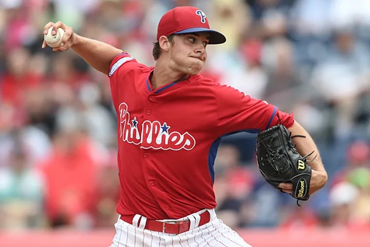 Phillies' pitching prospect Aaron Nola throws against the Yankees during the 3rd inning at the Bright House Field in  Clearwater Florida, Friday, March 27, 2015.   (Steven M. Falk/Staff Photographer )