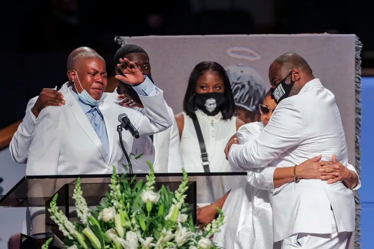 LaTonya Floyd speaks during the funeral for her brother, George Floyd, at the Fountain of Praise church in Houston.
