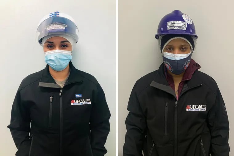 Dairyn Ortiz, left, and Yecika Ramirez, right, work in meat processing plants in Montgomery and Luzerne Counties, respectively.