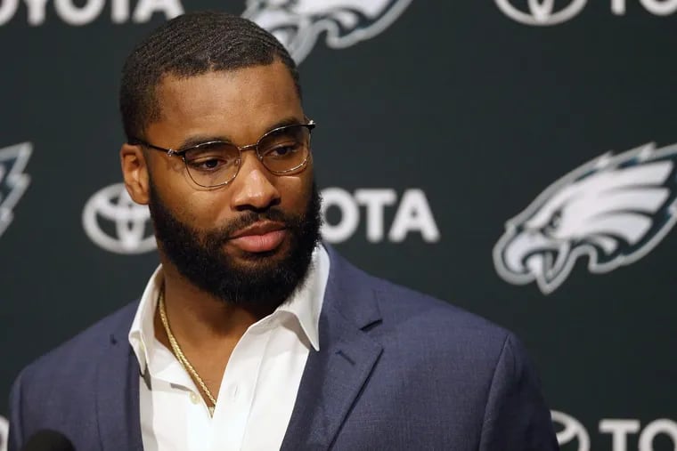 New Eagles cornerback Daryl Worley speaks during his news conference Monday at the NovaCare Center.