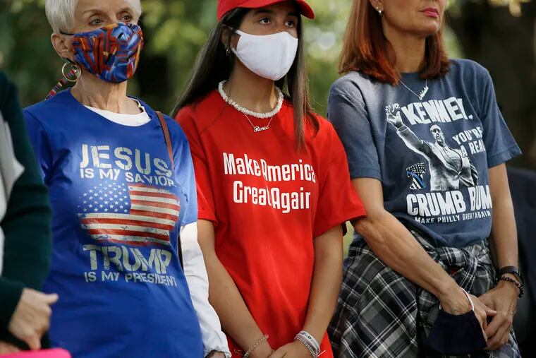 Women during a Trump campaign rally on Sunday in South Philadelphia's Marconi Plaza.