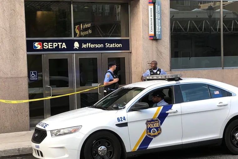 The 10th and Filbert Street entrance of SEPTA's Jefferson Station was closed for a crime scene investigation of a fatal stabbing at the station on Thursday, Aug. 9, 2018.