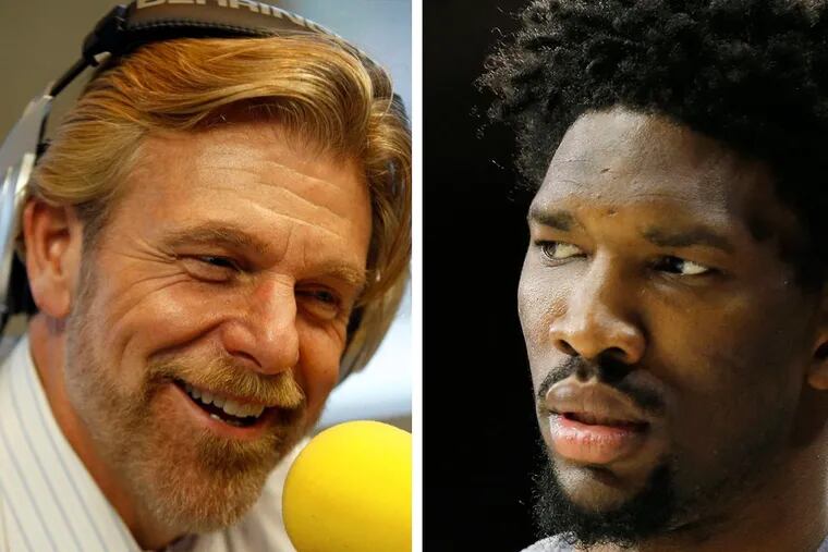 WIP host Howard Eskin (left) and Sixers phenom Joel Embiid went at it on Twitter on Monday.
