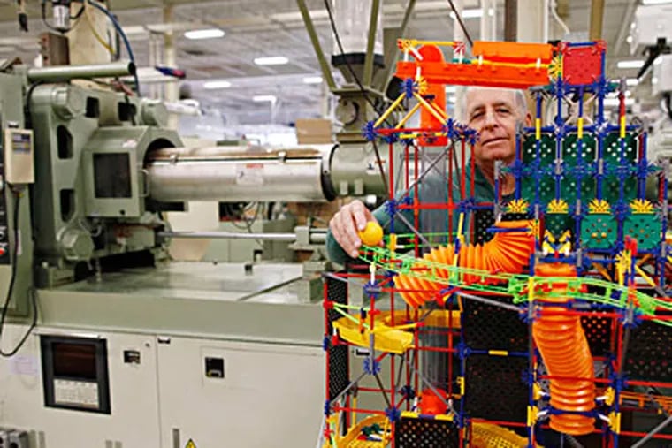 Joel Glickman, chairman of K'Nex Brands in Hatfield, a creator of plastic toys, helps prepare for a visit to the factory Friday from President Obama. MICHAEL S. WIRTZ / Staff Photographer