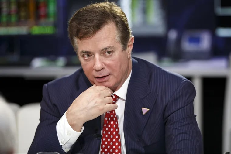 Paul Manafort speaks during a Bloomberg Television interview at the Republican National Convention in Cleveland in July 2016.