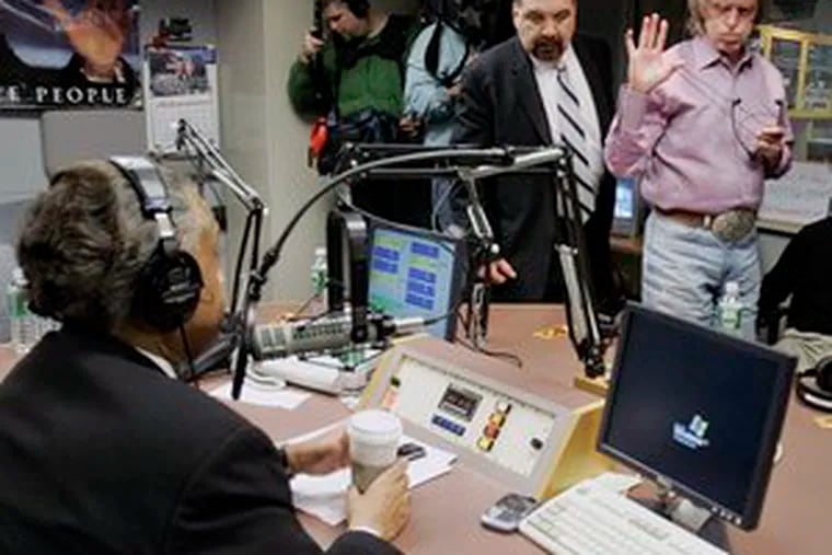 Don Imus waves goodbye to the Rev. Al Sharpton after his appearance on Sharpton&#0039;s radio show. NBC said yesterday that its future relationship with Imus &quot;is contingent on his ability to live up to his word&quot; on changing the discourse of his program.