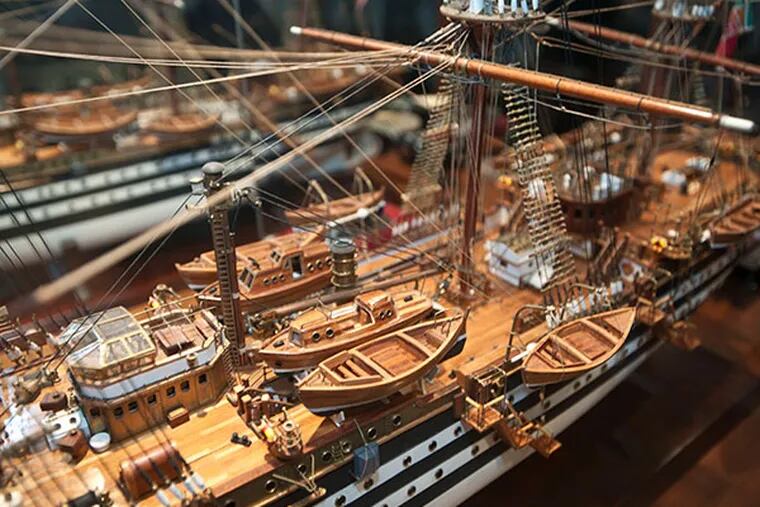 Pictured is a scaled-down version of the Amerigo Vespucci tall ship, built by Peter Certaine, not from a kit but by hand, at his West Philadelphia home. (RON TARVER / Staff Photographer)