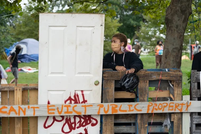 People at the encampment located at 21st and Ridge Avenue, where there is an eviction pending of people from the encampment by the city, in Philadelphia, September 09, 2020.