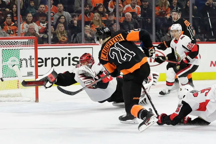After sitting out six games because of a groin injury, forward Scott Laughton will return to the Flyers’ lineup Tuesday night in Los Angeles.