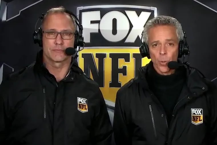 Former Lions Pro Bowler Chris Speilman (left) and longtime play-by-play announcer Thom Brennaman will call today's Eagles-Redskins game.