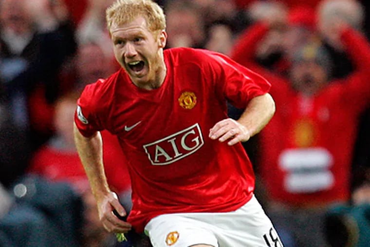 Paul Scholes of Manchester United spoke with the media yesterday. (AP Photo/Paul Thomas)