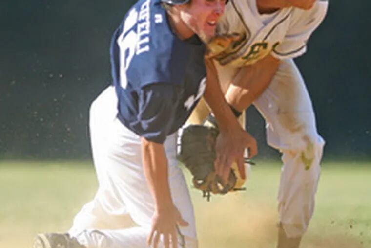 Timber Creek&#0039;s Joe Cifelli runs into Clearview shortstop Eddie Eisenhart on an unsuccessful steal in the sixth inning. Story D8
