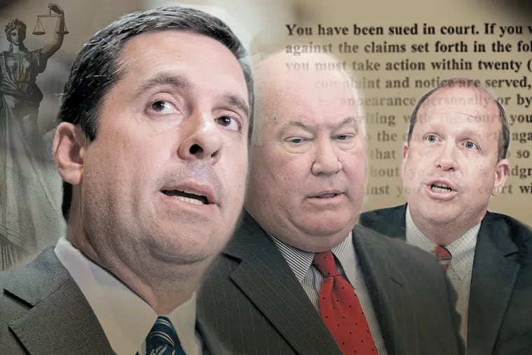 Public officials, including U.S. Rep. Devin Nunes (left), Lehigh County District Attorney Jim Martin (center), and State Sen. Daylin Leach, have resorted to suing their critics.