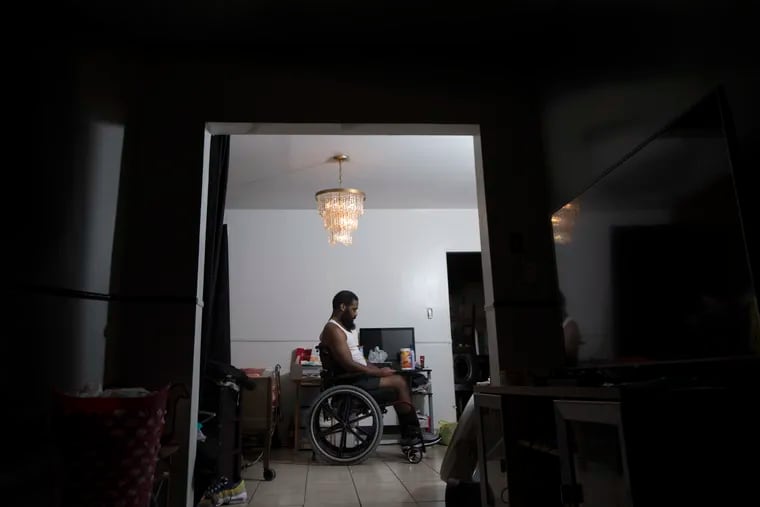 Until recently Jalil Frazier, a young father who was shot and paralyzed after he protected three children during a robbery in January, had been confined to the first floor of his Philadelphia rowhouse.