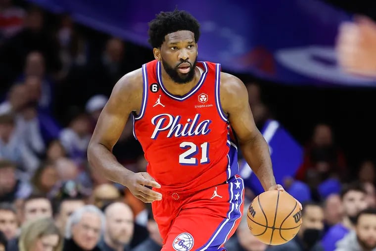 Sixers center Joel Embiid during the victory against the Golden State Warriors on Friday.