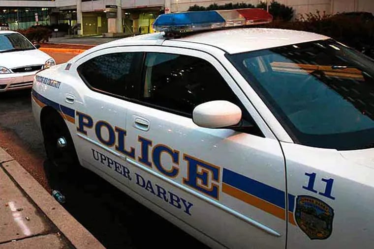 FILE PHOTO - An upper Darby Police Car in Philadelphia. Two Upper Darby police officers who were fired earlier this year for an undisclosed incident caught on camera will be reinstated, said Upper Darby Police Superintendent Michael Chitwood.  (Alejandro Alvarez / Staff photographer)
