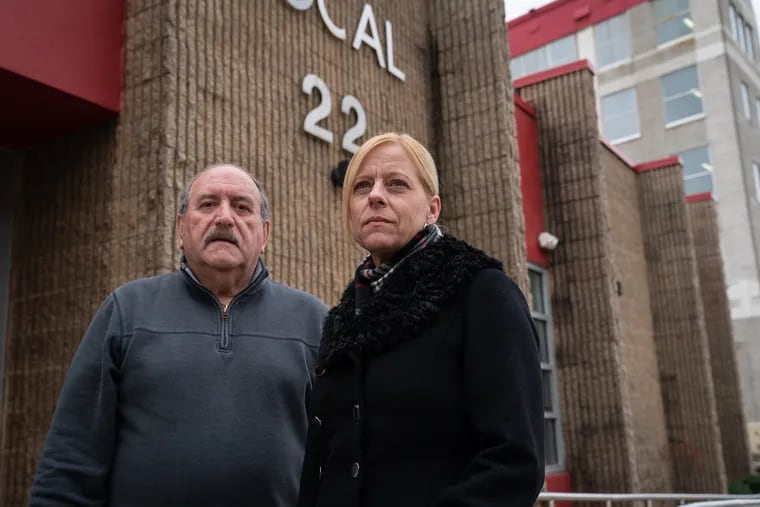 Firefighters & Paramedics Local 22 President Ed Marks, left, and officer Diane Pellecchia outside the union hall in North Philadelphia, Tuesday, January 29, 2019. JESSICA GRIFFIN / Staff Photographer