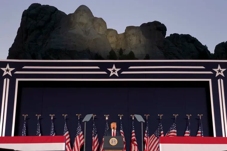 President Donald Trump speaking at Mount Rushmore on Friday.