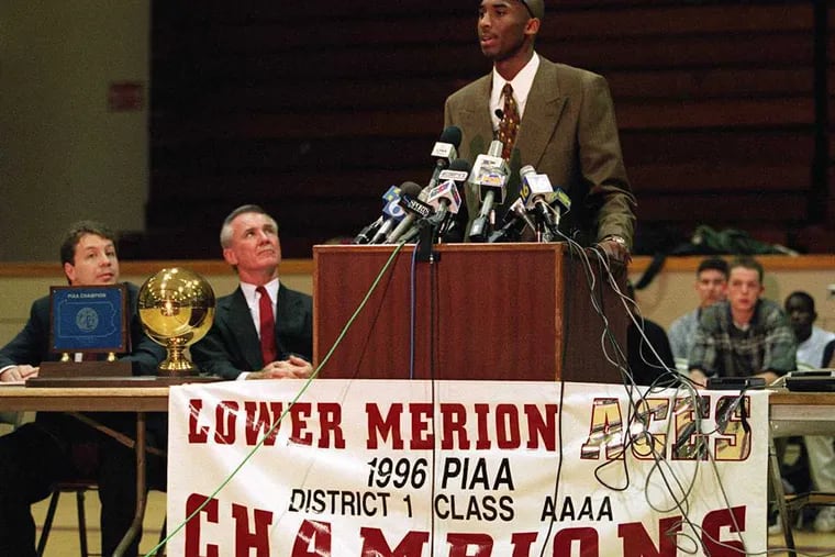Lower Merion High School basketball star Kobe Bryant announcing he will go directly into the NBA draft after completing school.