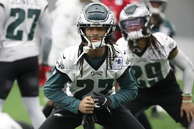Eagles cornerback Sidney Jones warms up before a game.
