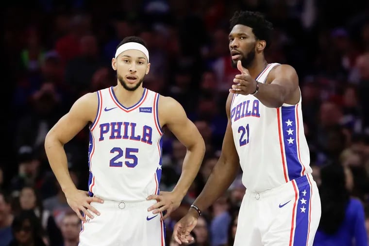 Ben Simmons (left) and Joel Embiid will try to beat Toronto on the road for the first time.