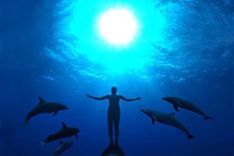 Mandy-Rae Cruickshank is surrounded by dolphins as she ascends in a scene from "The Cove." (AP Photo/Roadside Attractions)