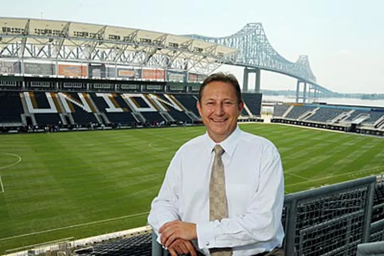 Union president Nick Sakiewicz poses at his team's stadium, PPL Park, in Chester. (Clem Murray/Staff Photographer)