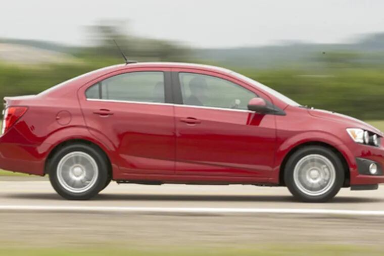 The 2012 Chevrolet Sonic, with a base price of $16,535, comes in this sedan form or a hatchback.