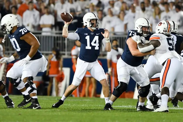 Penn State quarterback Sean Clifford passes during the victory over Auburn on Saturday.