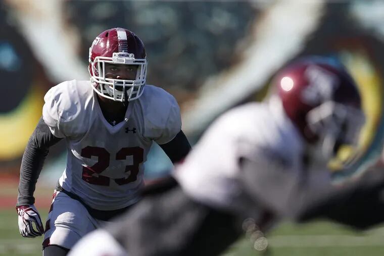 Temple safety Delvon Randall, pictured during practice back in October 2016, isn’t expected to see many snaps in Saturday’s spring game. Coach Geoff Collins said the focus will be more on how younger players have developed.
