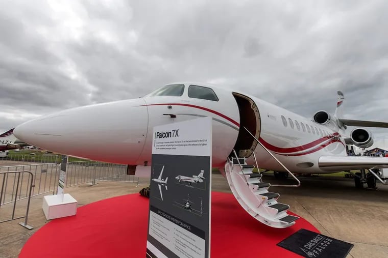 The Falcon 7X business jet is manufactured by Dassault Aviation SA.