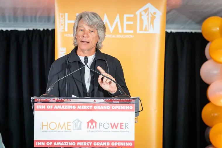 Jon Bon Jovi speaks during a press conference during which Project HOME announced the grand opening of the Inn of Amazing Mercy, the organization’s 20th supportive, affordable housing residence in Philadelphia Thursday.