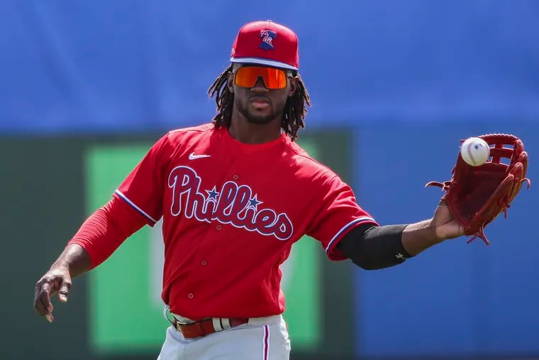 The Phillies' Odubel Herrera warms up before his game against the Blue Jays at TD Ballpark Tuesday.
