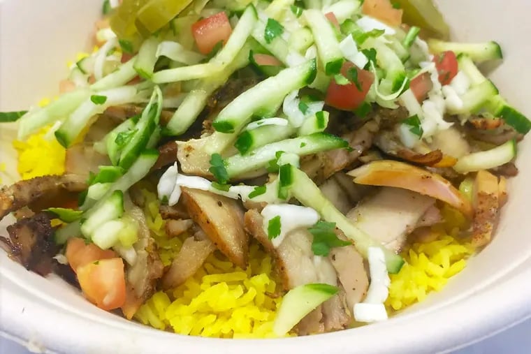 Chicken shawarma bowl from Naf Naf Grill.